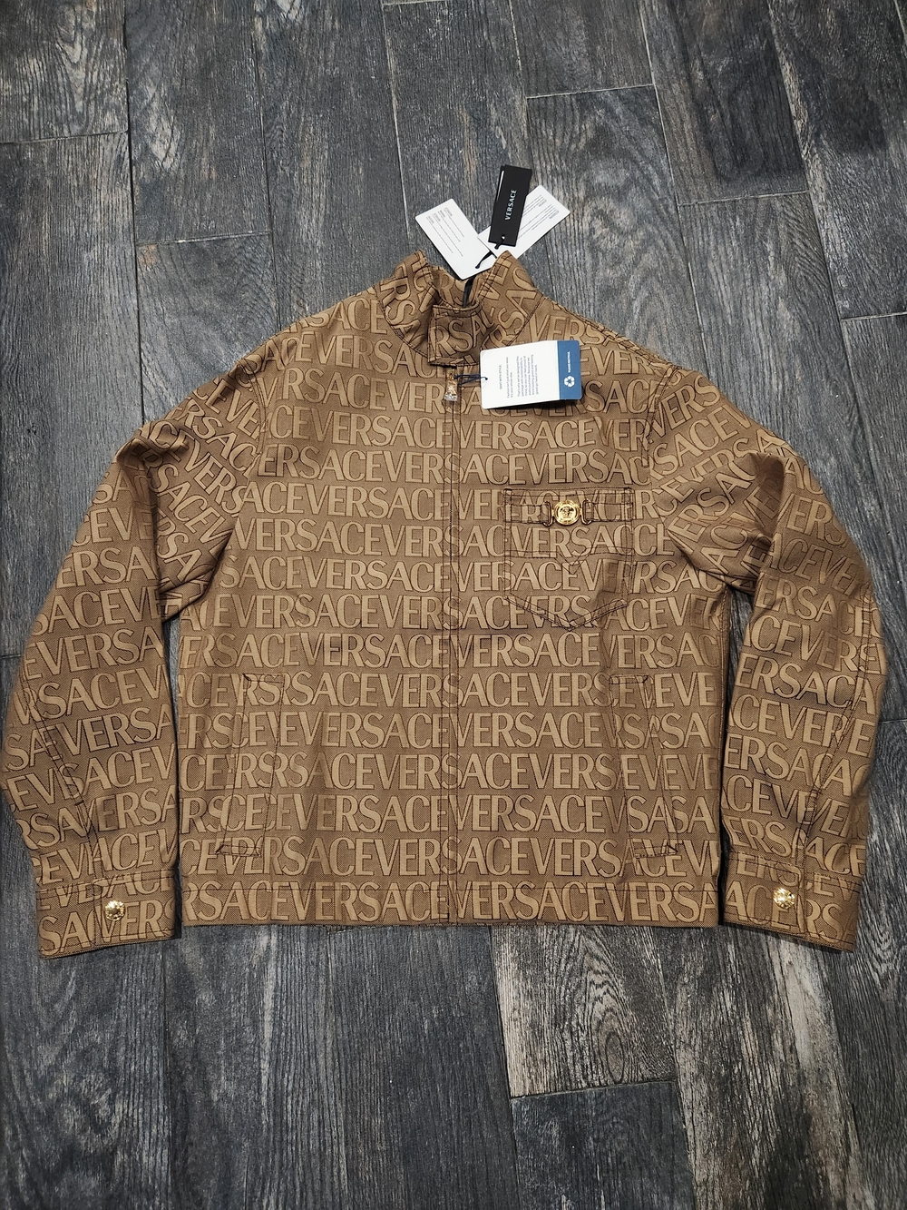 Versace Brown All-Over Logo Bomber Jacket